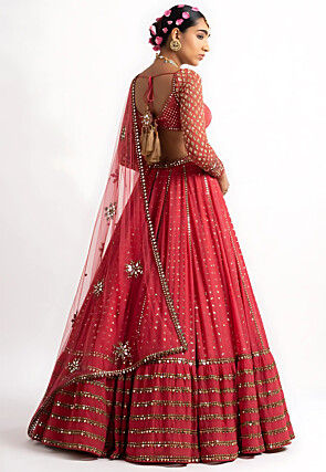 Embroidered Georgette Lehenga in Red
