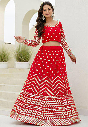 Embroidered Georgette Lehenga in Red