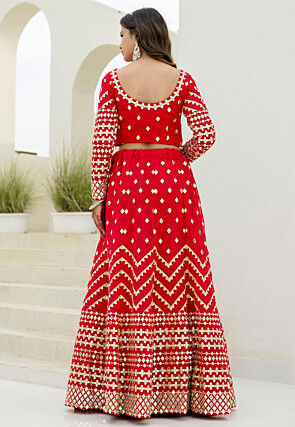 Embroidered Georgette Lehenga in Red