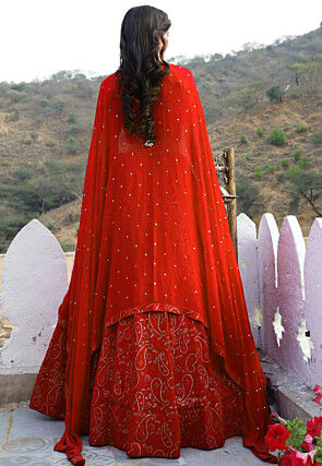 Embroidered Georgette Lehenga in Red