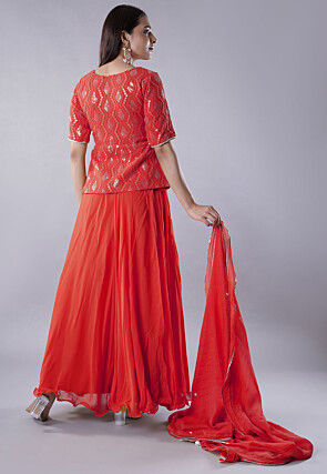 Embroidered Georgette Lehenga in Red