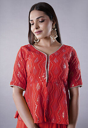 Embroidered Georgette Lehenga in Red
