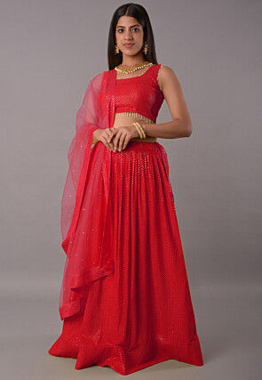Embroidered Georgette Lehenga in Red