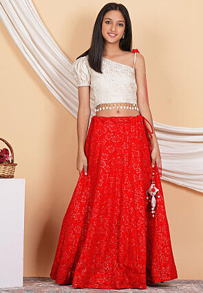 Embroidered Georgette Lehenga in Red
