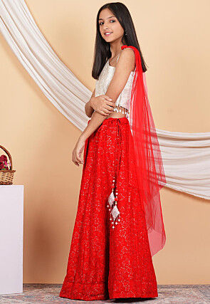 Embroidered Georgette Lehenga in Red