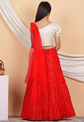 Embroidered Georgette Lehenga in Red