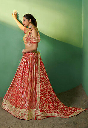 Embroidered Georgette Lehenga in Red