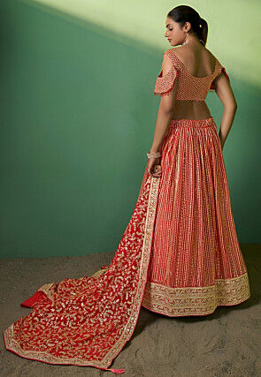 Embroidered Georgette Lehenga in Red