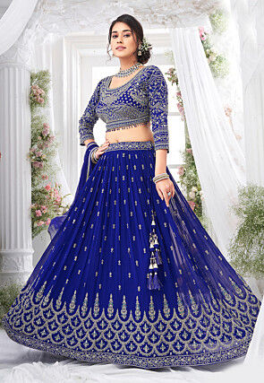 Embroidered Georgette Lehenga in Royal Blue