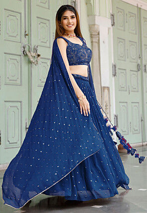 Embroidered Georgette Lehenga in Royal Blue