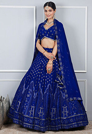 Embroidered Georgette Lehenga in Royal Blue