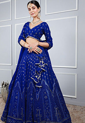 Embroidered Georgette Lehenga in Royal Blue