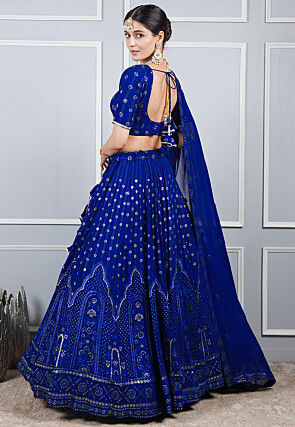 Embroidered Georgette Lehenga in Royal Blue