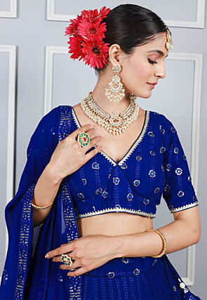 Embroidered Georgette Lehenga in Royal Blue