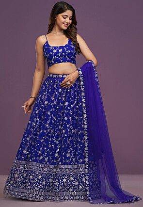 Embroidered Georgette Lehenga in Royal Blue