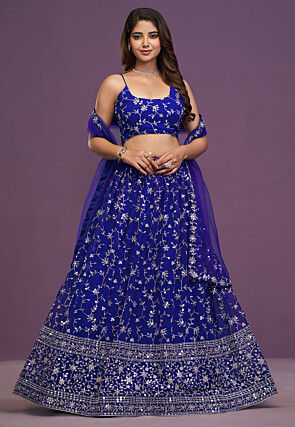 Embroidered Georgette Lehenga in Royal Blue