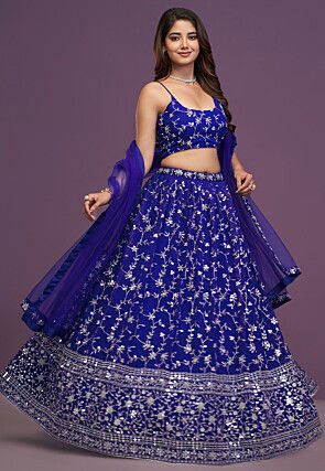 Embroidered Georgette Lehenga in Royal Blue