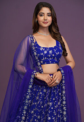Embroidered Georgette Lehenga in Royal Blue