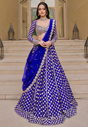 Embroidered Georgette Lehenga in Royal Blue