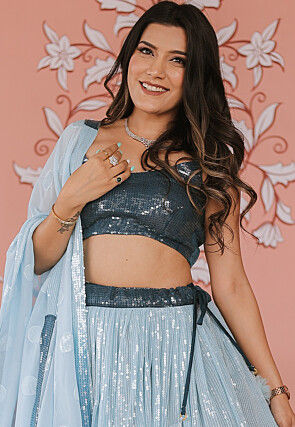 Embroidered Georgette Lehenga in Shaded Blue