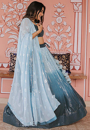 Embroidered Georgette Lehenga in Shaded Blue