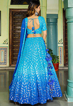 Embroidered Georgette Lehenga in Shaded Blue
