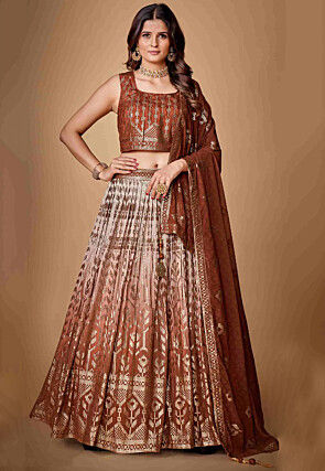 Buy Indian clothes | Maroon And Copper Embroidered Lehenga Kurti