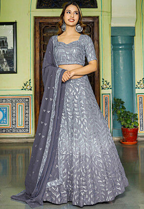 Embroidered Georgette Lehenga in Shaded Grey
