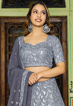 Embroidered Georgette Lehenga in Shaded Grey