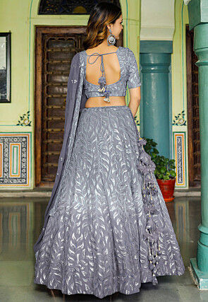 Embroidered Georgette Lehenga in Shaded Grey