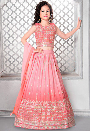 Embroidered Georgette Lehenga in Shaded Peach
