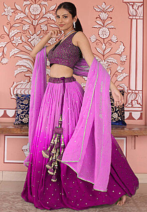 Embroidered Georgette Lehenga in Shaded Pink and Magenta
