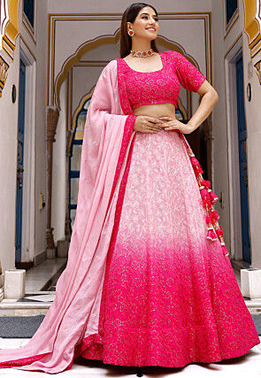 Embroidered Georgette Lehenga in Shaded Pink