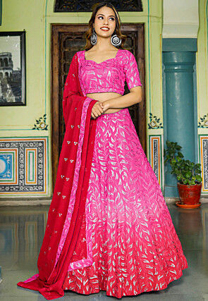 Embroidered Georgette Lehenga in Shaded Pink