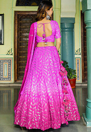 Embroidered Georgette Lehenga in Shaded Pink