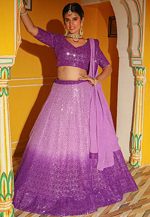 Embroidered Georgette Lehenga in Shaded Purple