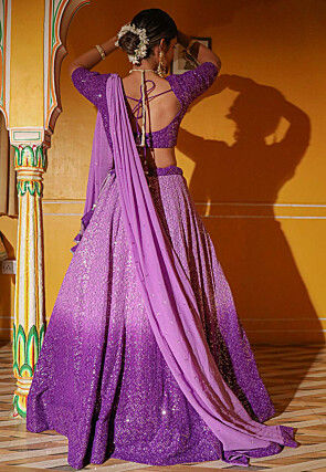 Embroidered Georgette Lehenga in Shaded Purple