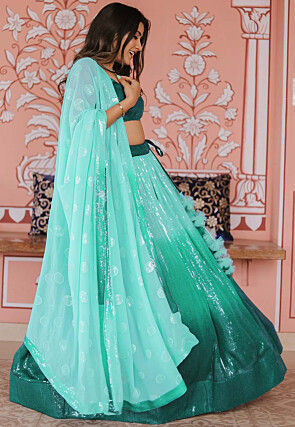 Embroidered Georgette Lehenga in Shaded Sea Green