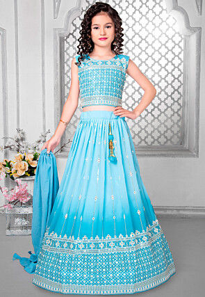 Embroidered Georgette Lehenga in Shaded Sky Blue