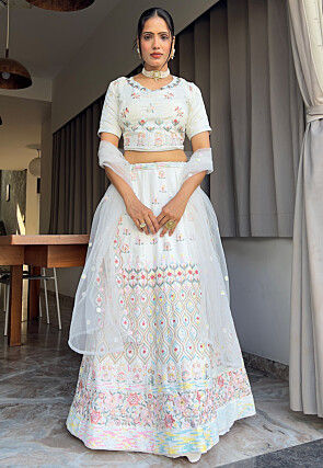 Embroidered Georgette Lehenga in Sky Blue