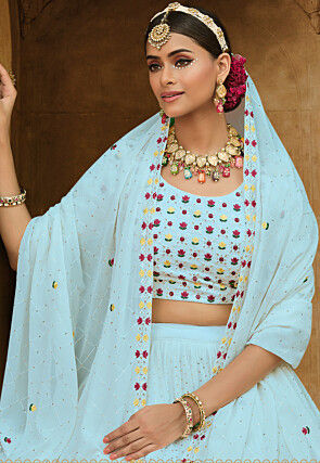 Embroidered Georgette Lehenga in Sky Blue