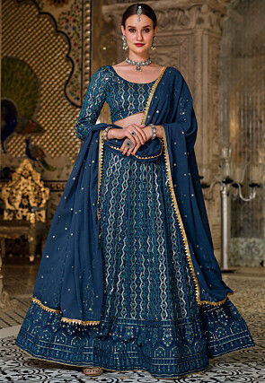 Blue Color Bollywood Style Georgette Lehenga Choli With Embroidery