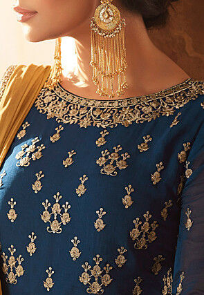 Embroidered Georgette Lehenga in Teal Blue