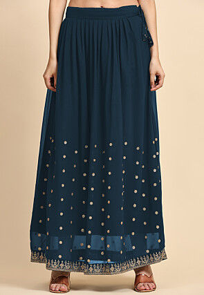 Embroidered Georgette Lehenga in Teal Blue