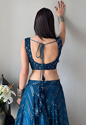 Embroidered Georgette Lehenga in Teal Blue