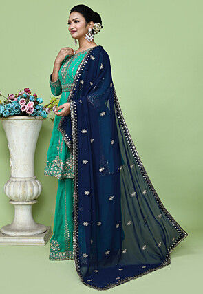 Embroidered Georgette Lehenga in Teal Green