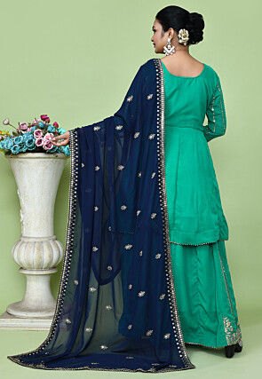 Embroidered Georgette Lehenga in Teal Green