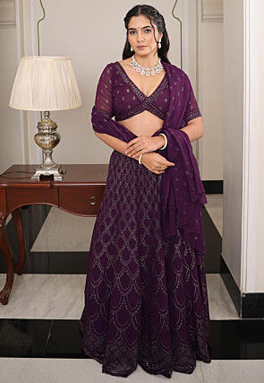 Embroidered Georgette Lehenga in Violet