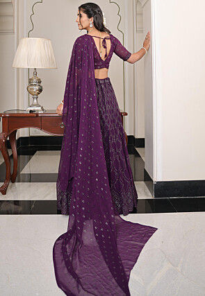 Embroidered Georgette Lehenga in Violet