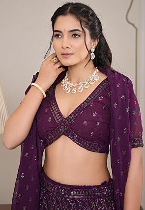 Embroidered Georgette Lehenga in Violet